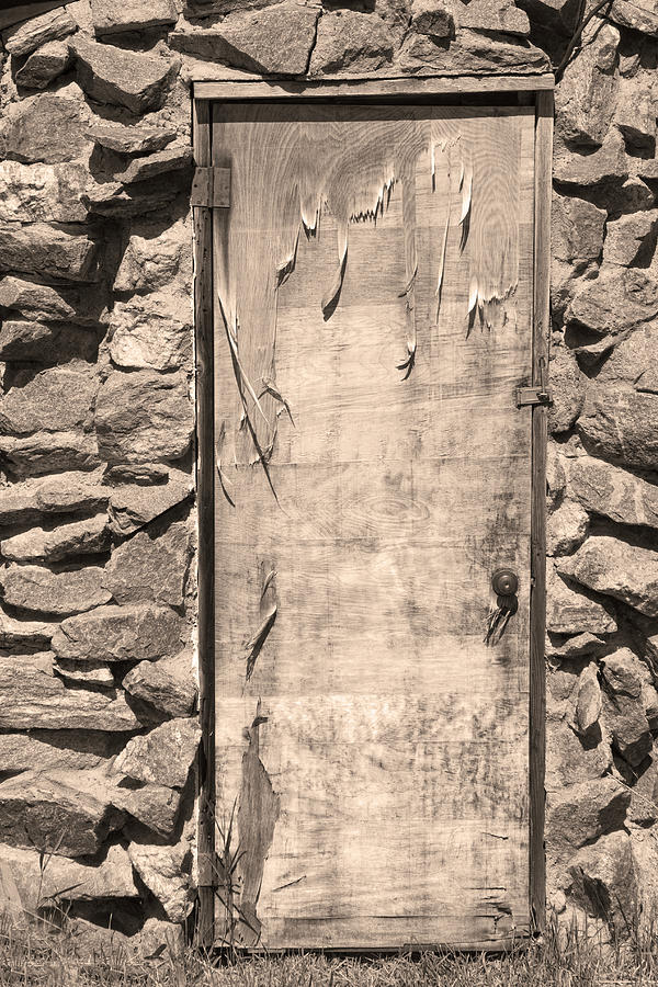 Old Wood Door  and Stone - Vertical Sepia BW Photograph by James BO Insogna