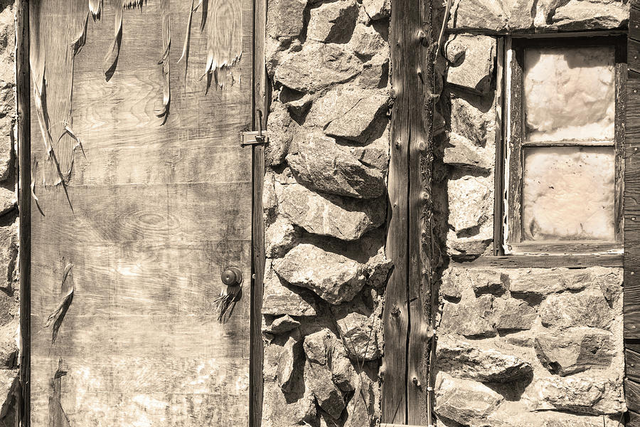 Old Wood Door Window and Stone in Sepia Black and White Photograph by James BO Insogna