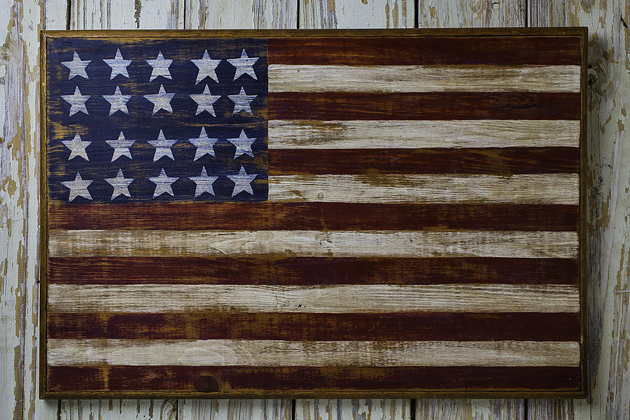Still Life Photograph - Old Wooden American Flag by Garry Gay