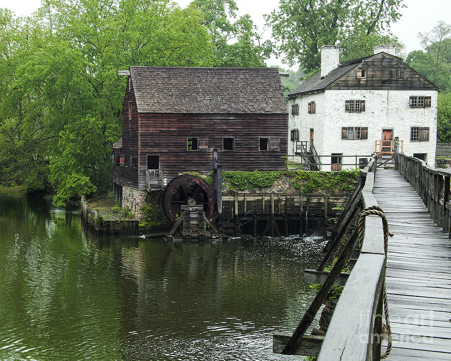 Old Wooden Water Wheel And Bridge Photograph