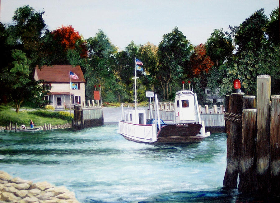 Cable Ferry Painting - Old Woodland Ferry by Ronald Lightcap
