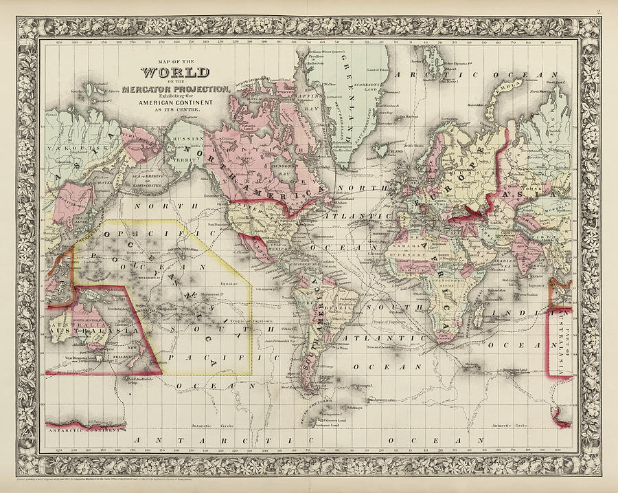 Old World Map by Samuel Augustus Mitchell - 1860 Drawing by Blue Monocle