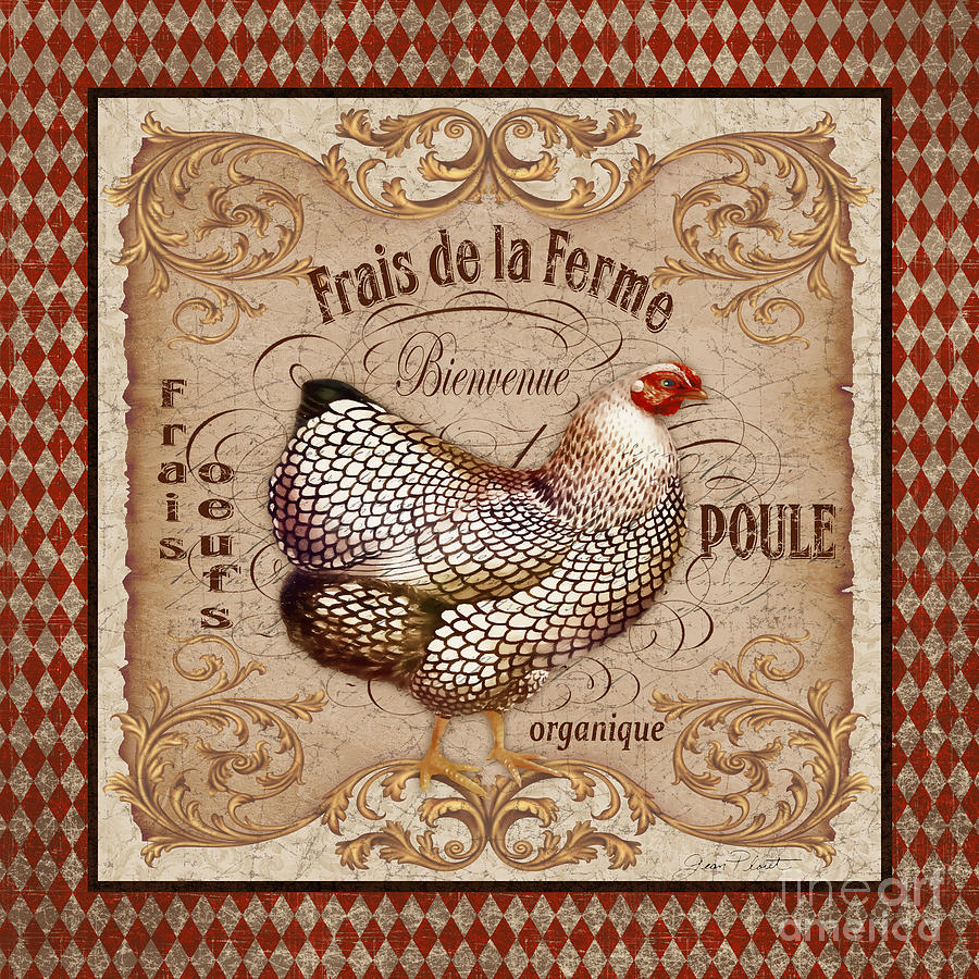 Rooster Painting - Old World Poule-JP3089 by Jean Plout
