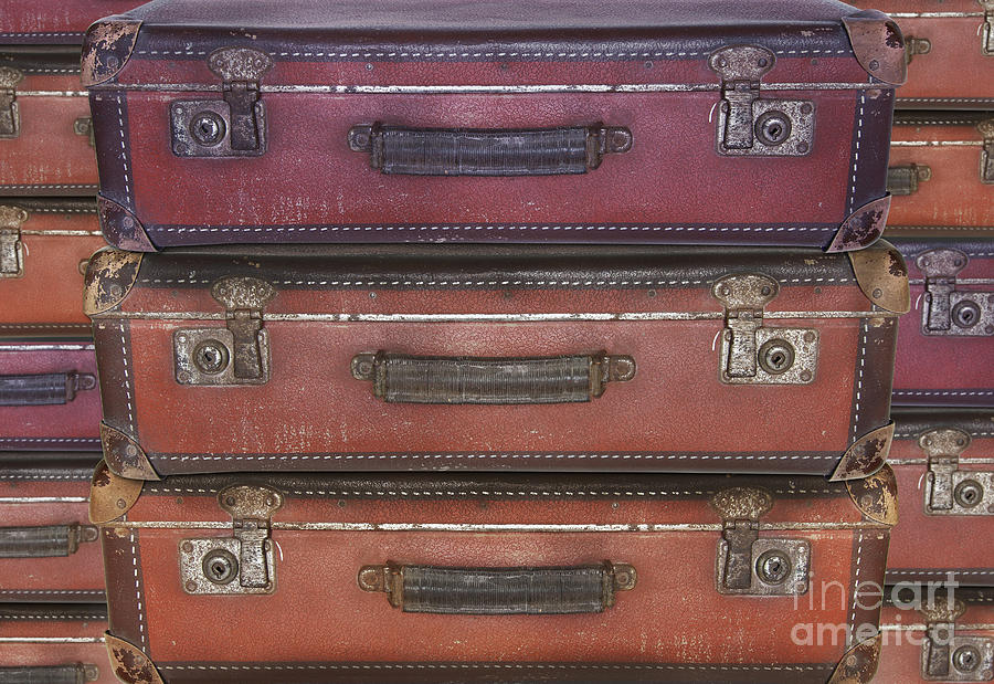 Evacuation Photograph - Old worn travel suitcases - travel, migration, evacuation by Michal Boubin