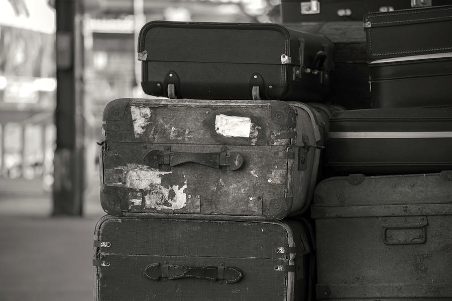 stacked vintage suitcases