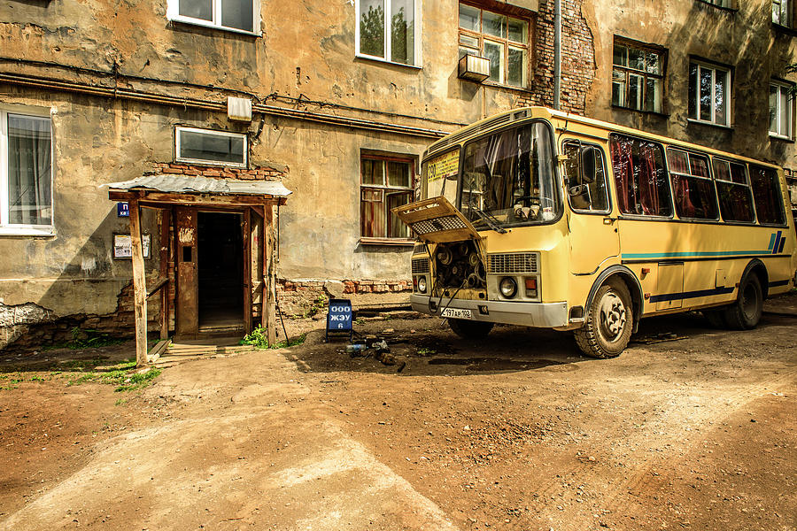 Old Yellow Bus House Photograph
