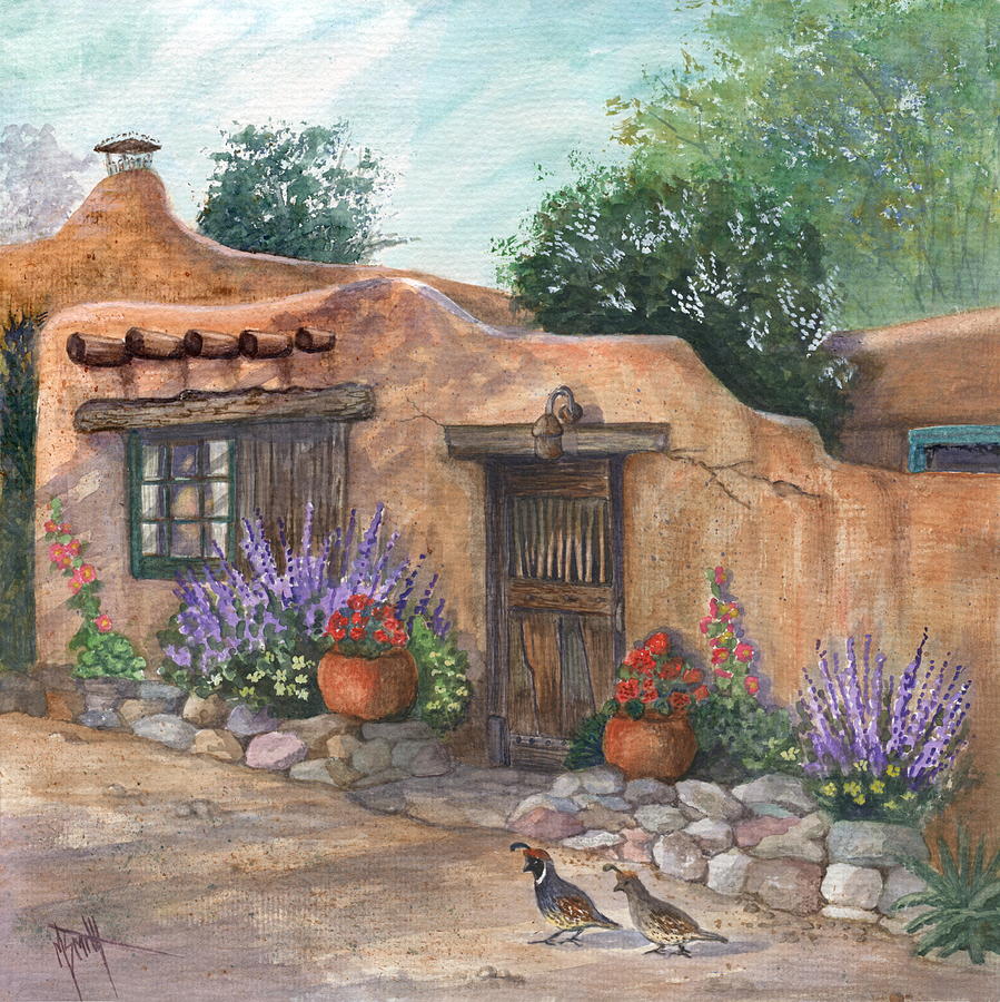 Flower Painting - Old Adobe Cottage by Marilyn Smith