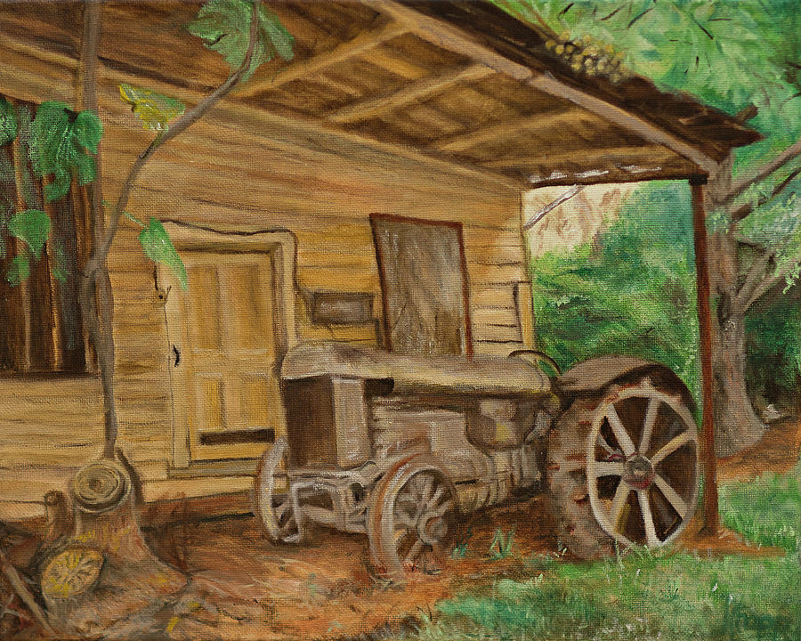 Oldtime tractor Painting by Kathy Knopp