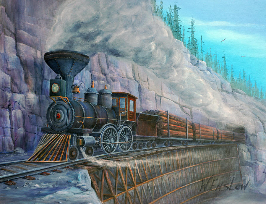 Ole Steam Engine #9 Painting by Wayne Enslow