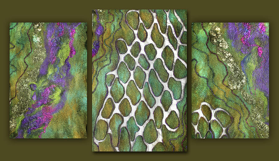 Olive Garden and Lavender Fields. Triptych Mixed Media by Marina Shkolnik