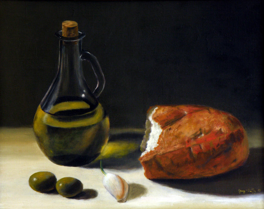 Olive oil and bread Painting by George Tuffy