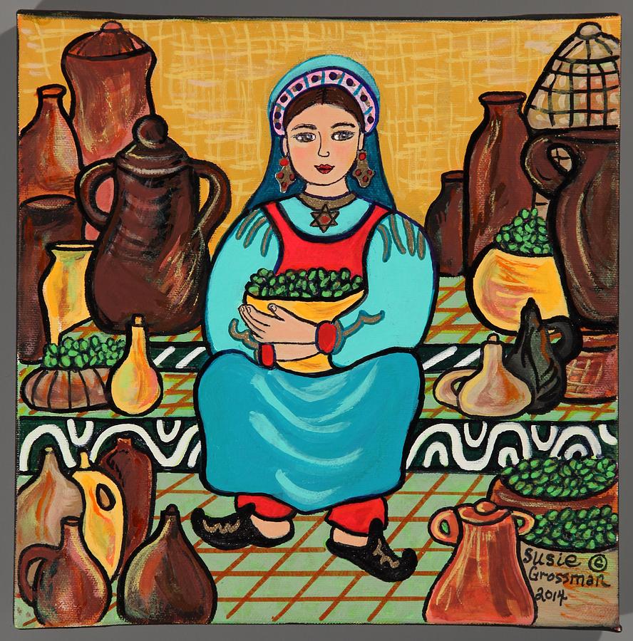 Olive Oil Vendor Painting by Susie Grossman