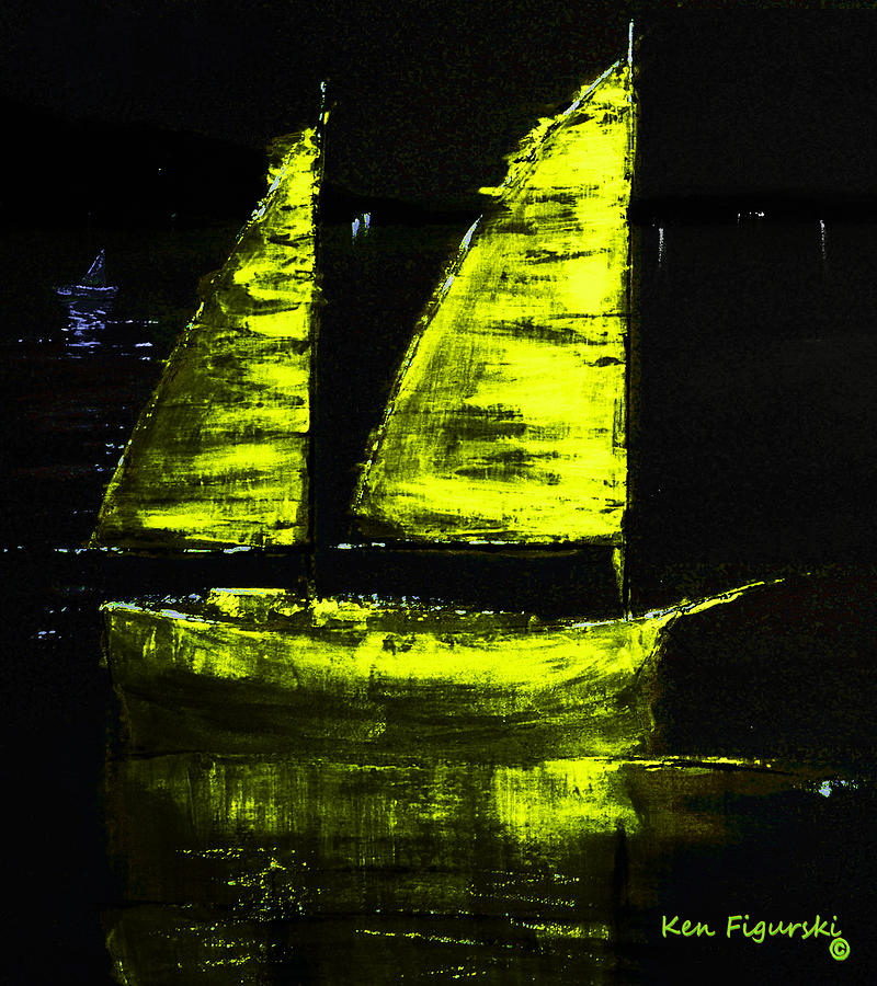 Olive Sail Night Crop Painting by Ken Figurski