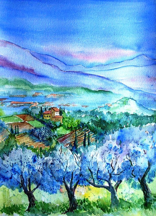Olive trees Montecarlo Tuscany  Painting by Trudi Doyle