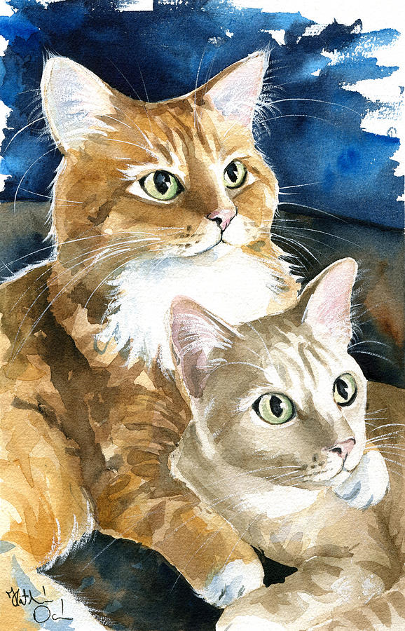 Oliver And Roxy - Ginger Cat Painting Painting by Dora Hathazi Mendes