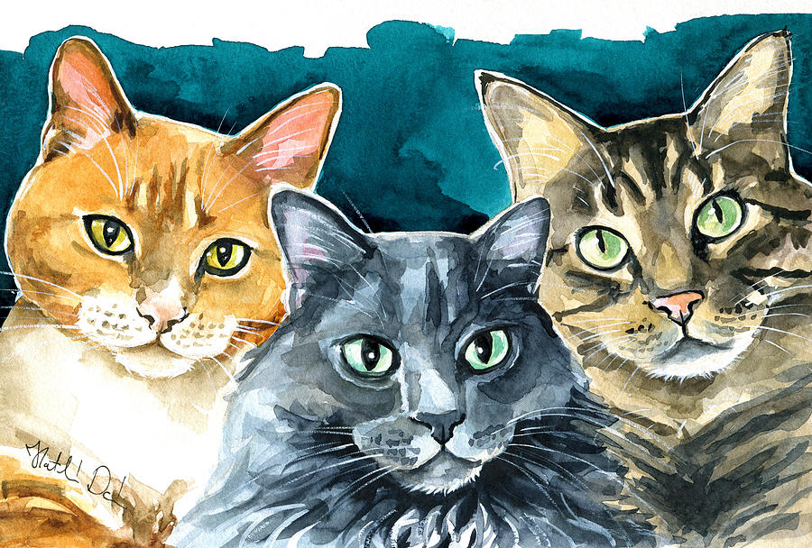 Oliver, Willow and Walter - Cat Painting Painting by Dora Hathazi Mendes