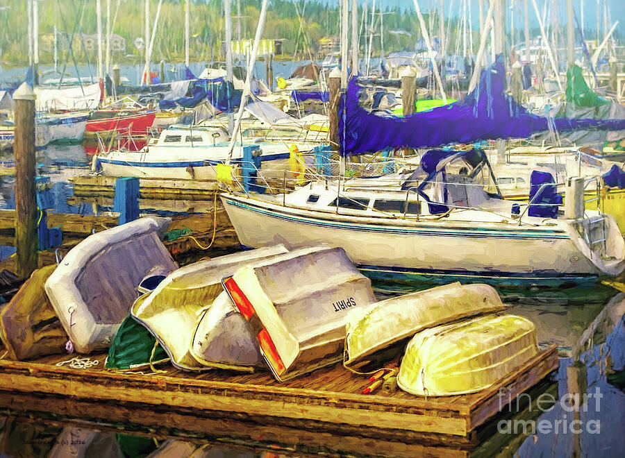 Transportation Digital Art - Olympia Marina Boats by Jean OKeeffe Macro Abundance Art