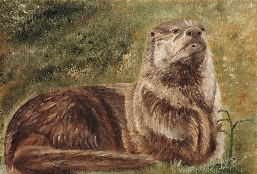 Olympia River Otter Painting by Angeles M Pomata