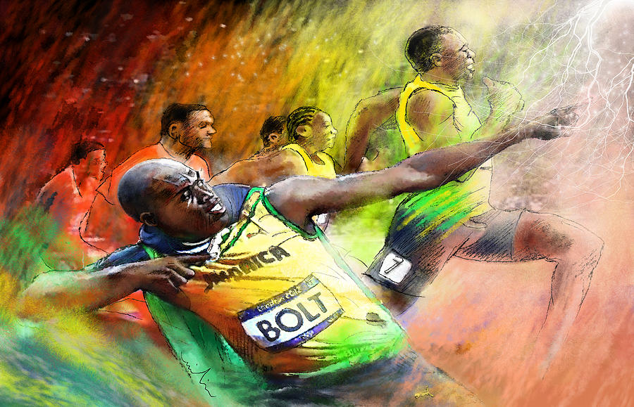 Olympics 100 m Gold Medal Usain Bolt Painting by Miki De Goodaboom