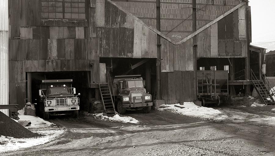 Olyphant PA Coal Breaker Loading Trucks and Gondola Car Winter 1971 Photograph by Arthur Miller