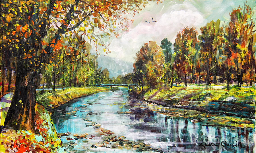 Olza River Painting by Dariusz Orszulik