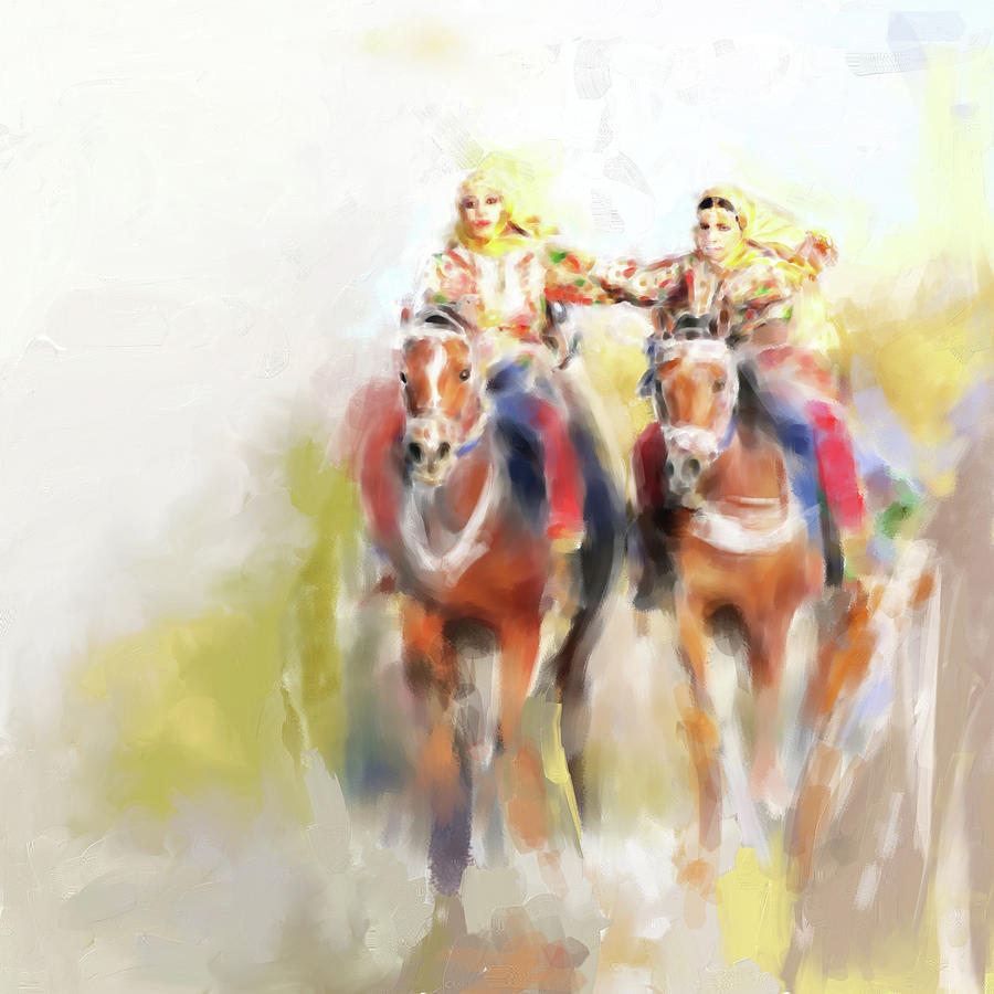 Omani Horse Riders 669 1 Painting by Mawra Tahreem