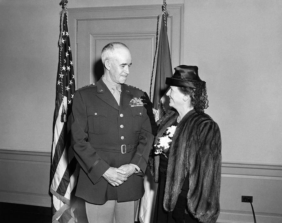 Omar Bradley and Wife - Pentagon - 1948 Photograph by War Is Hell Store