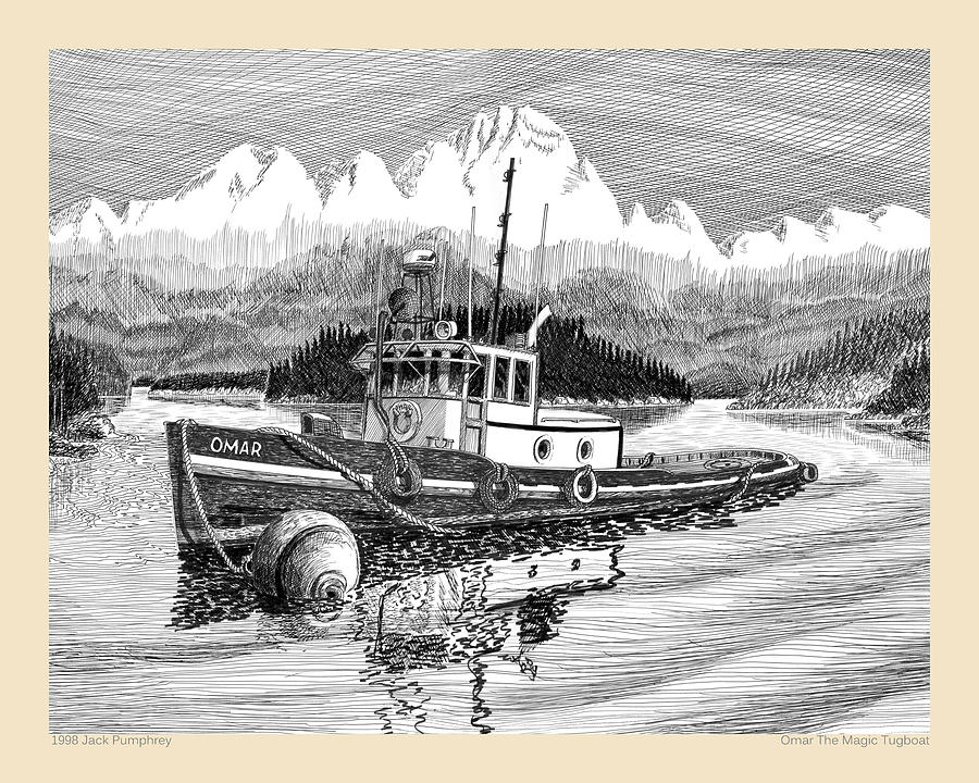 Omar the Magic Tugboat Drawing by Jack Pumphrey