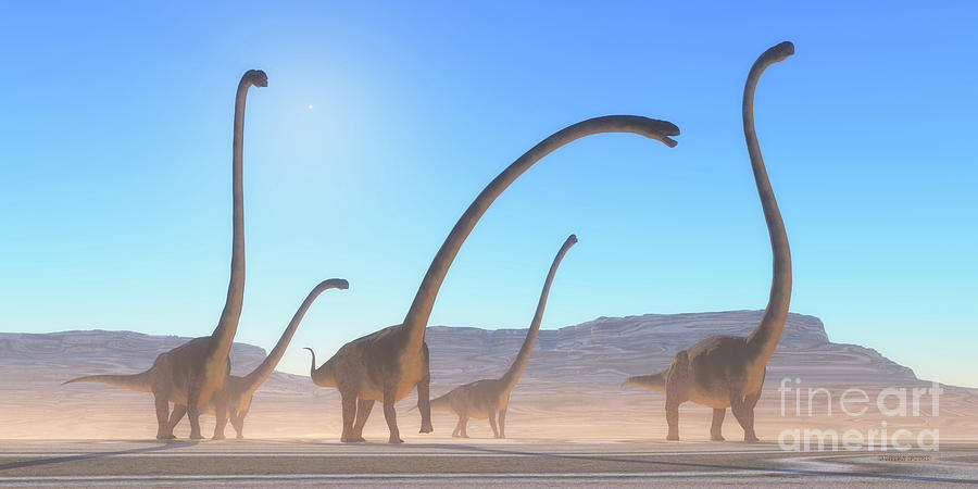 Omeisaurus Dinosaur Desert Digital Art by Corey Ford