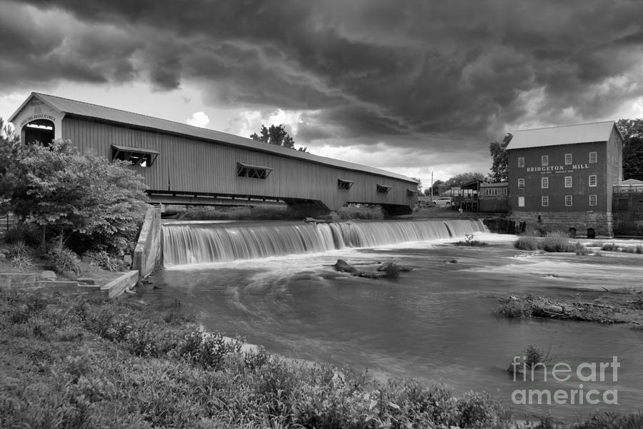 Black And White Photograph - Ominous Skies Over Bridgeton Black And White by Adam Jewell
