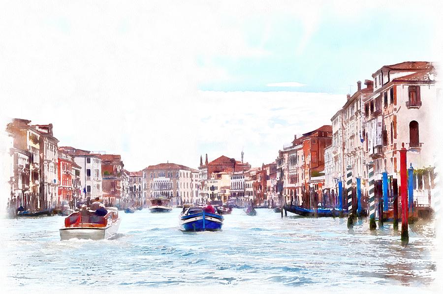 On a boat trip on the Grand Canal in the beautiful city of Venice in Italy Digital Art by Gina Koch