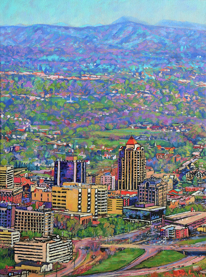 On A Clear Day - A View from Mill Mountain Painting by Bonnie Mason