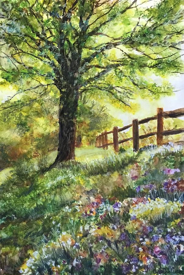 Tree Painting - On a Hill Far Away by Cheryl Wallace