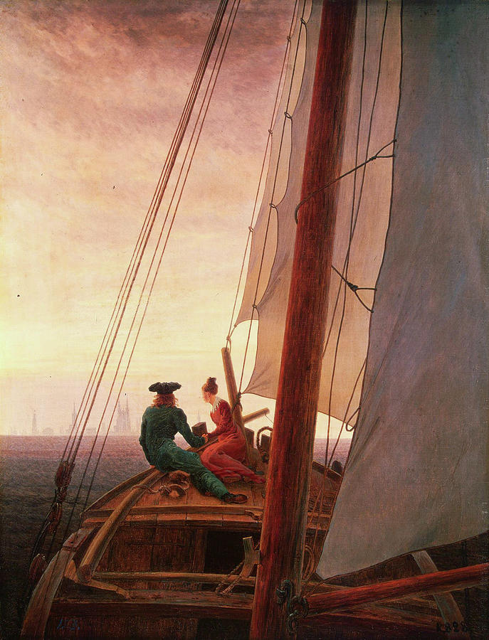 Caspar David Friedrich Painting - On a Sailing Ship by Caspar David Friedrich