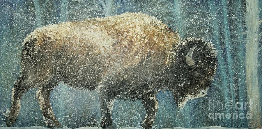 Yellowstone National Park Painting - On a Snowy Evening by Elizabeth Mordensky