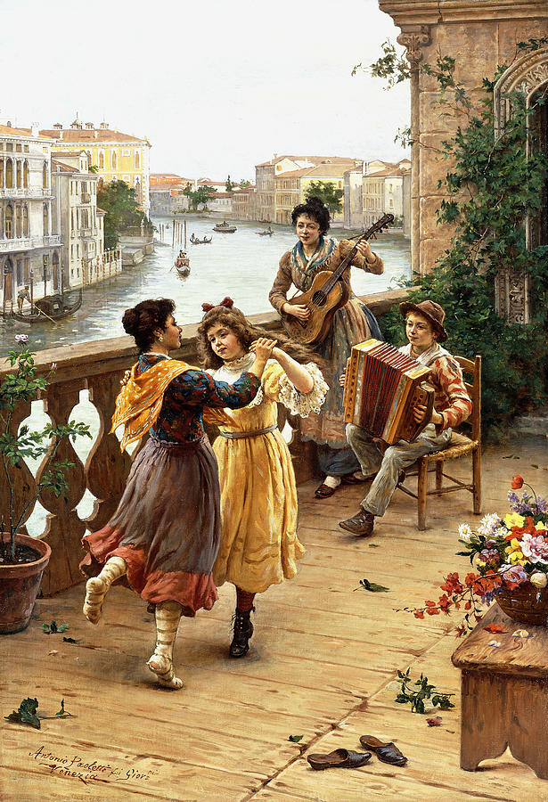 On a Venetian Balcony Painting by Antonio Paoletti