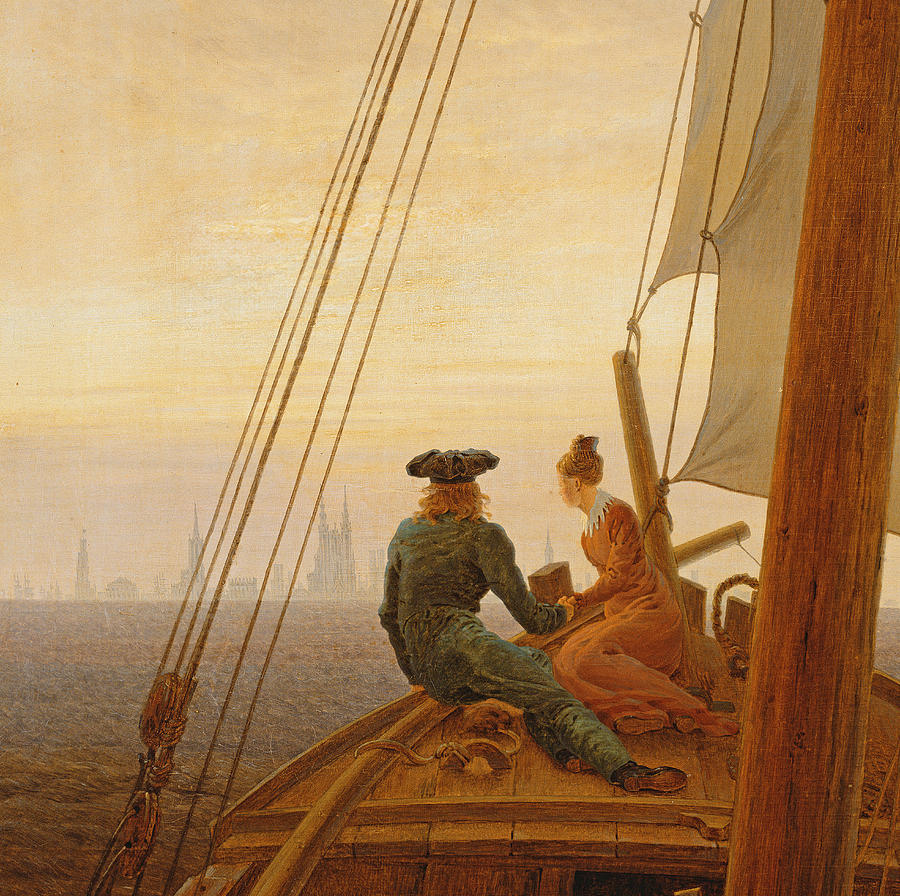 On Board A Sailing Ship Painting by Caspar David Friedrich