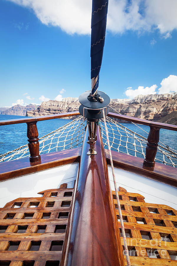 On board view from a traditional ship cruising on Aegean sea next to Santorini island Photograph by Michal Bednarek
