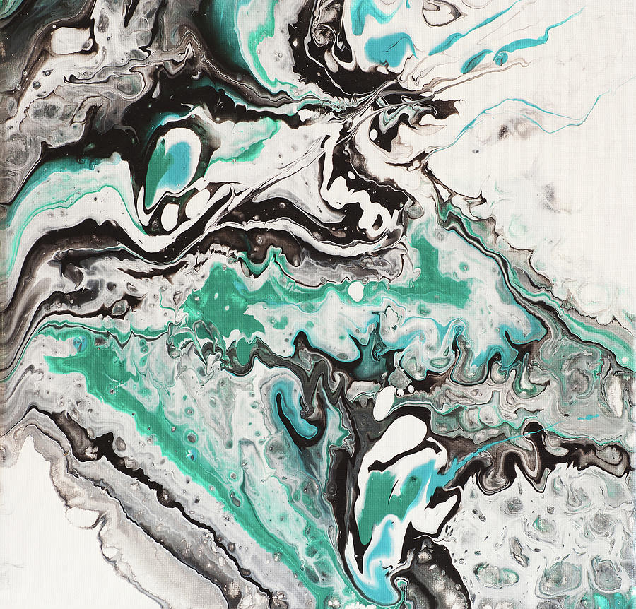 On Emerald Waves. Abstract Fluid Acrylic Painting Painting by Jenny Rainbow