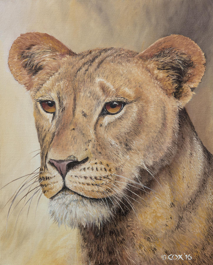 On-guard - Lioness Painting by Christopher Cox