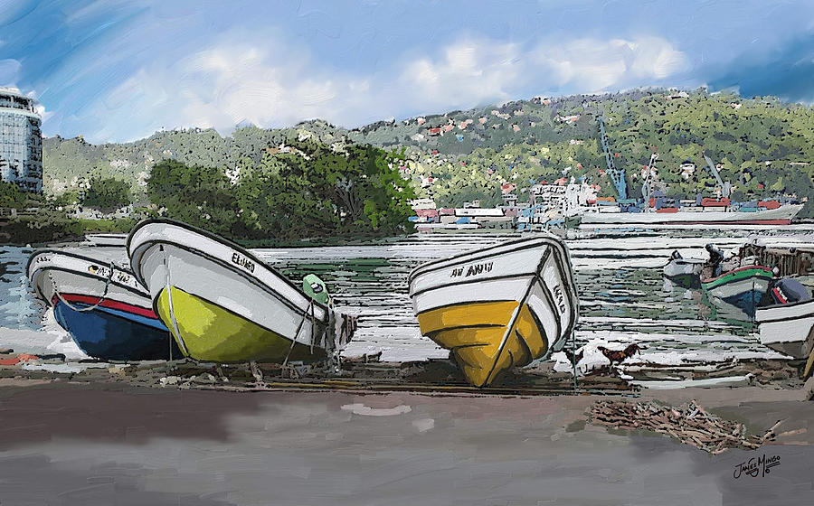 Boat Painting - On Land St Lucia by James  Mingo