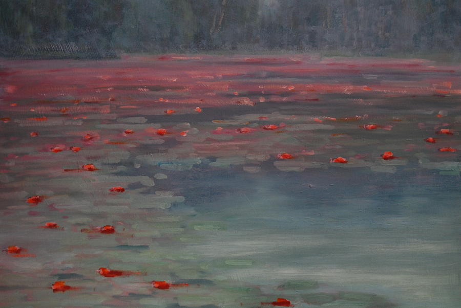 On Lilly Pond Painting by Len Stomski