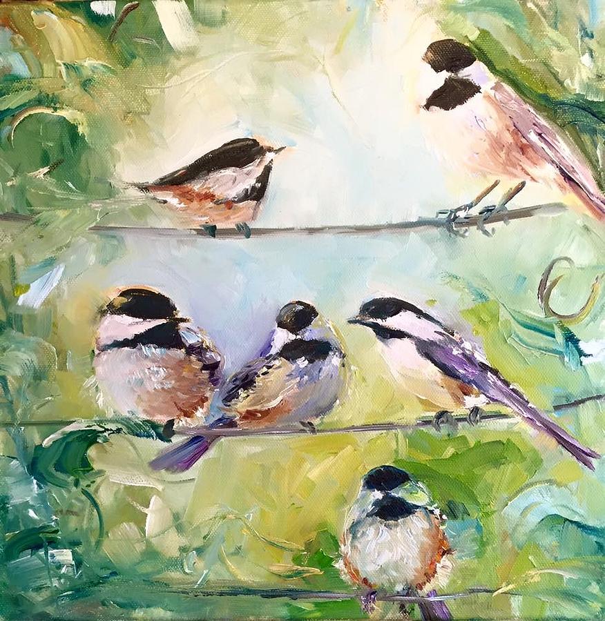 Chickadee Painting - On-Line Dating - For the Birds by Sarah Jane Conklin Chickadee Painting - On-Line Dating - For the Birds by Sarah Jane Conklin