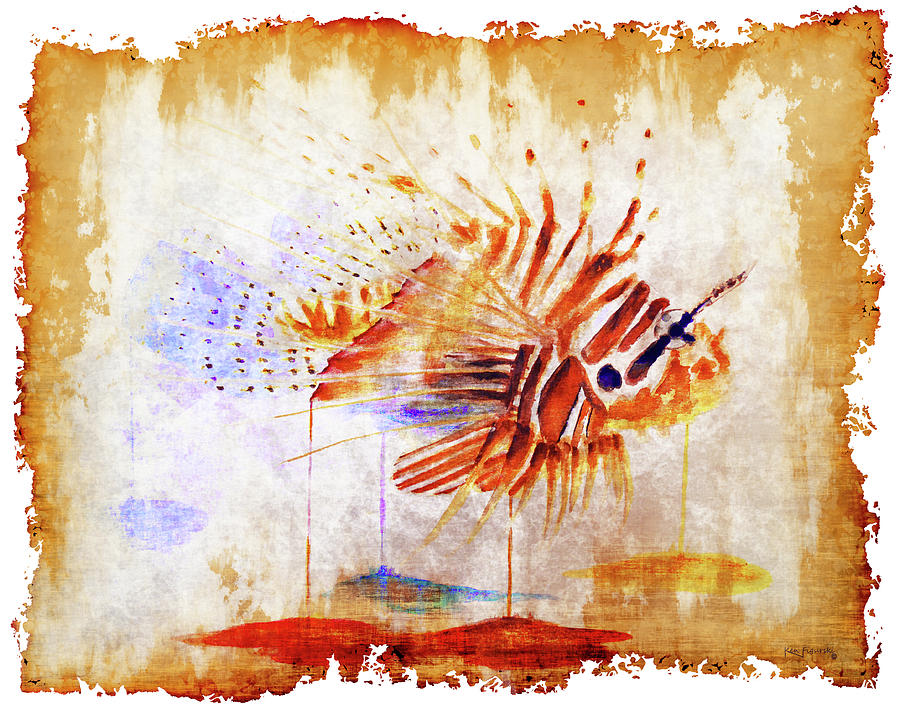 Lionfish On Parchment Paper Painting by Ken Figurski