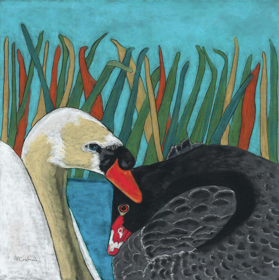 Swan Pastel - On Peaceful Pond by Arlene Crafton