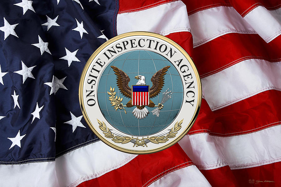 On-Site Inspection Agency -  O S I A  Seal over U. S. Flag Digital Art by Serge Averbukh