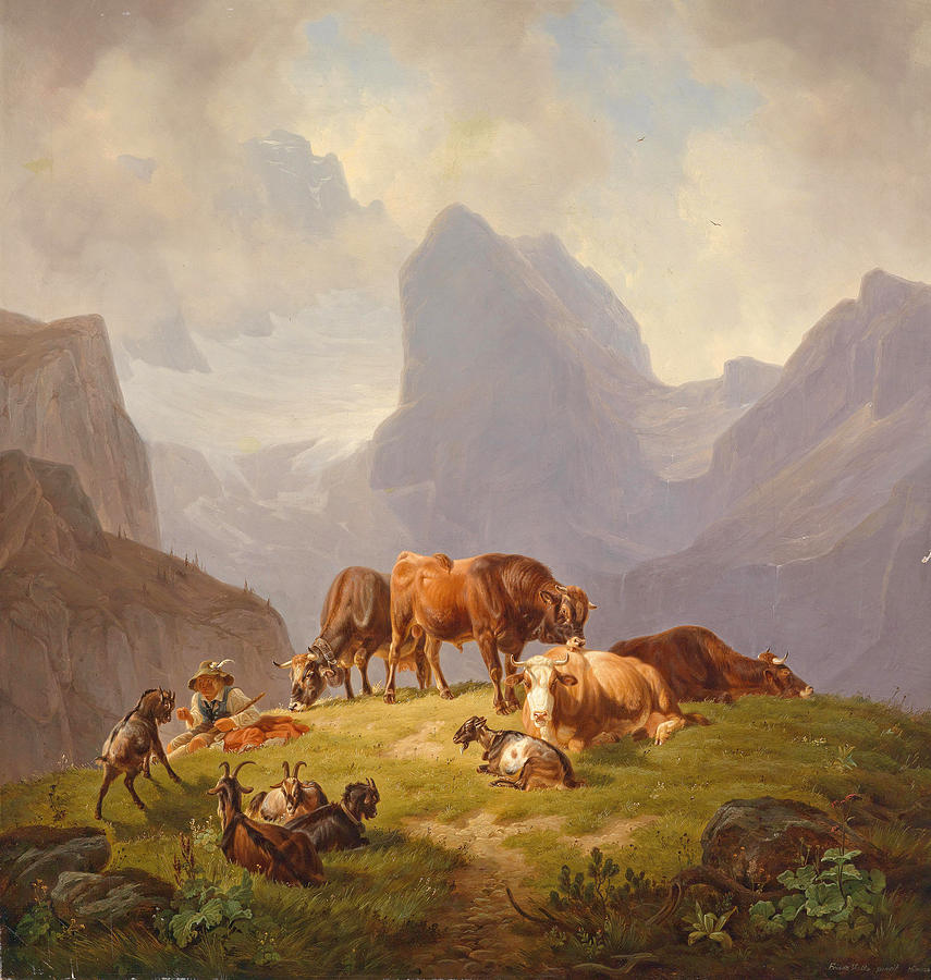 On the Alpine Pasture Painting by Friedrich Voltz