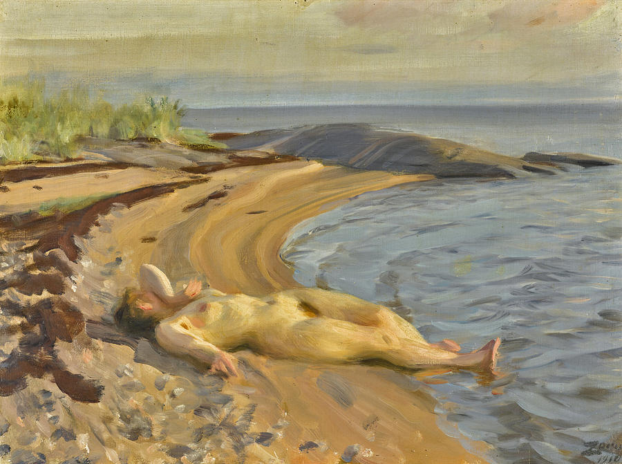 On the Beach Painting by Anders Zorn