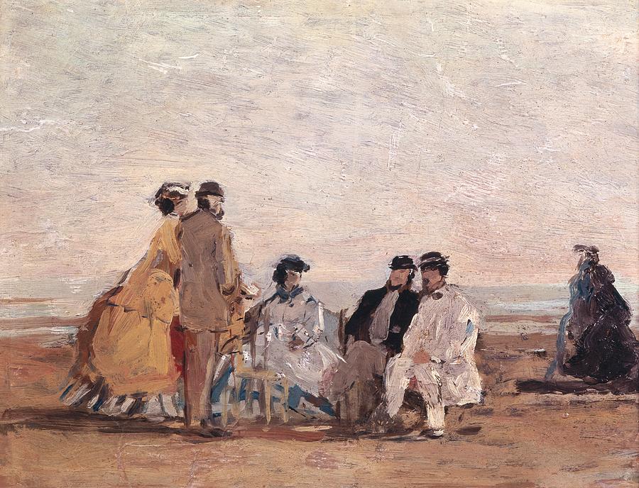 Impressionism Painting - On the Beach at Trouville by Eugene Louis Boudin