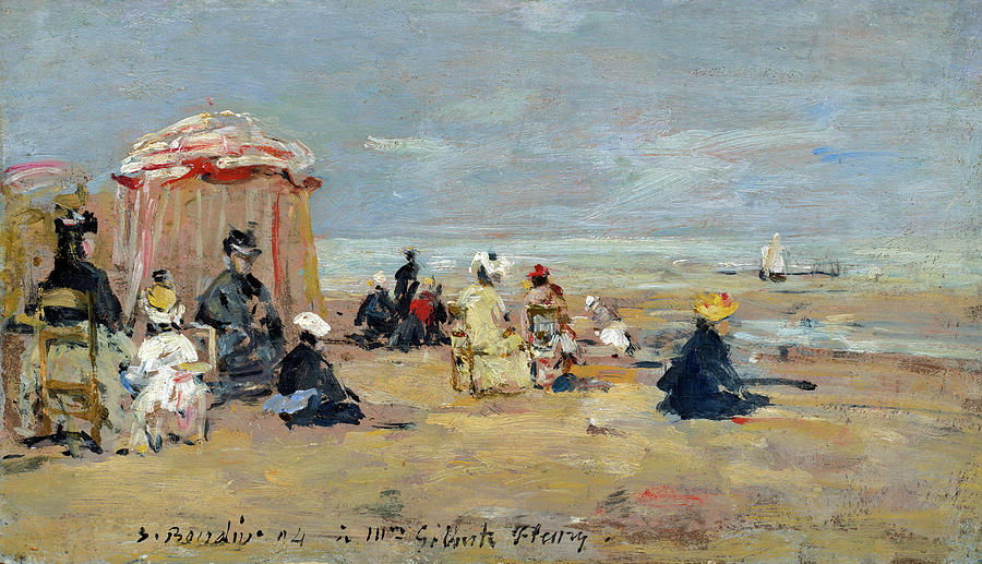 On the Beach Painting by Eugene Boudin